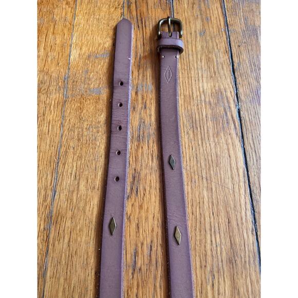 FOSSIL Distressed Skinny Tan Leather Studded Belt Womens sz XS - Picture 5 of 12